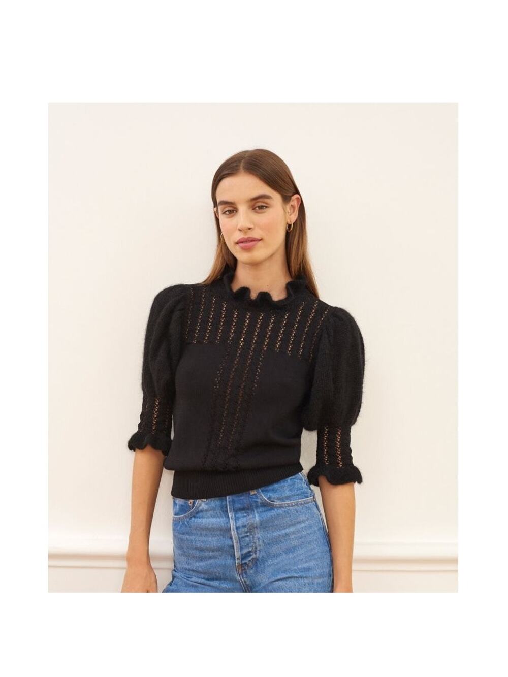 ROUJE PARIS "Ange" Mohair Black Knit Sweater Short Sleeve FR 34/ US 2 - Picture 1 of 2